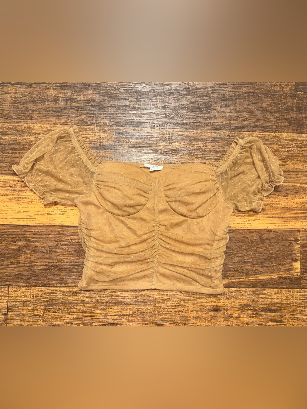 Chocolate Ruched Puff-Sleeve Crop Top